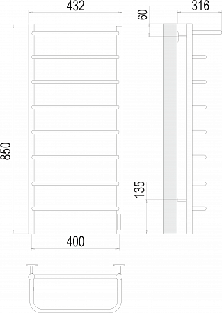 Полка П8 400х850 Электро (quick touch) Полотенцесушитель  TERMINUS Архангельск - фото 3