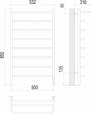 Полка П8 500х850 Электро (quick touch) Полотенцесушитель  TERMINUS Архангельск - фото 3