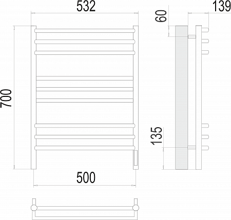 Прато П9 500х700 электро (sensor quick touch) Полотенцесушитель  TERMINUS Архангельск - фото 3