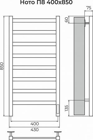 Ното П8 400х850 Электро (quick touch) Полотенцесушитель TERMINUS Архангельск - фото 3