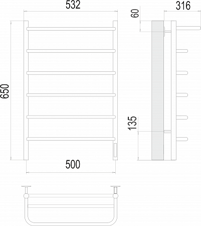 Полка П6 500х650 Электро (quick touch) Полотенцесушитель  TERMINUS Архангельск - фото 3